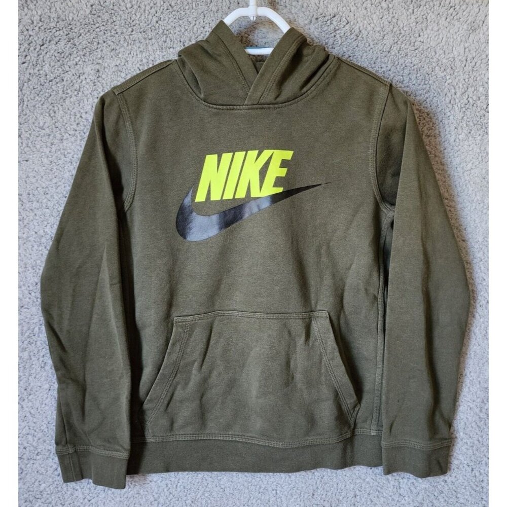 Nike Standard‎ Fit Green Logo Pullover Sweatshirt Fleece Hoodie Youth Size Large